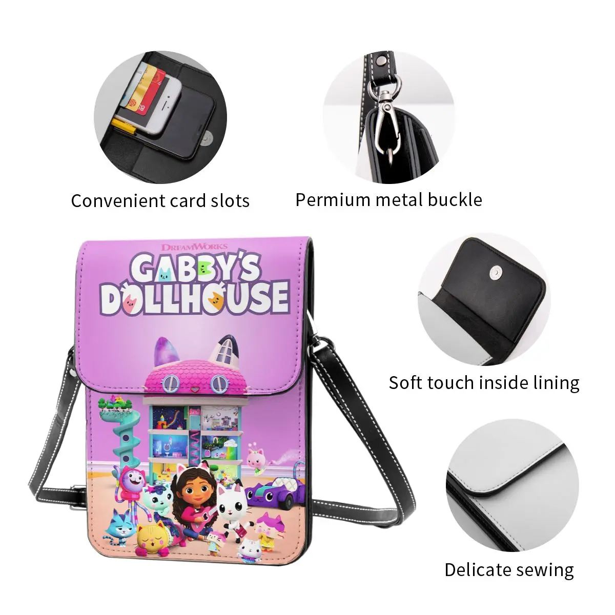 Gabby Dollhouse-cartera cruzada para teléfono móvil, bolso de hombro, monedero con correa ajustable