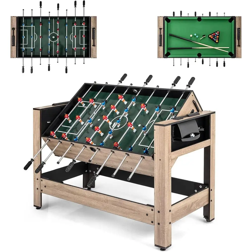 Dual-Function Swivel Game Table, 48 Multi-Game Combo with Foosball & Pool for Adults, Suitable for Indoor and Outdoor Use, Perfe