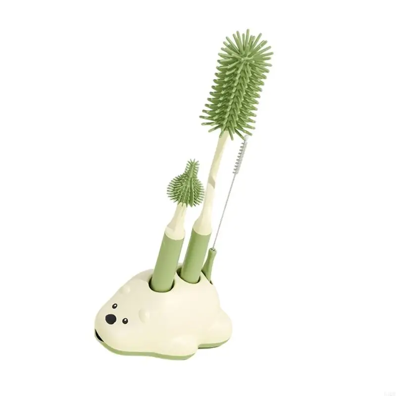 54DF 4 قطعة سيليكون مجموعة تنظيف زجاجات الأطفال طقم فرش الحلمة مع قاعدة تخزين شعيرات عملية للآباء الجدد #5