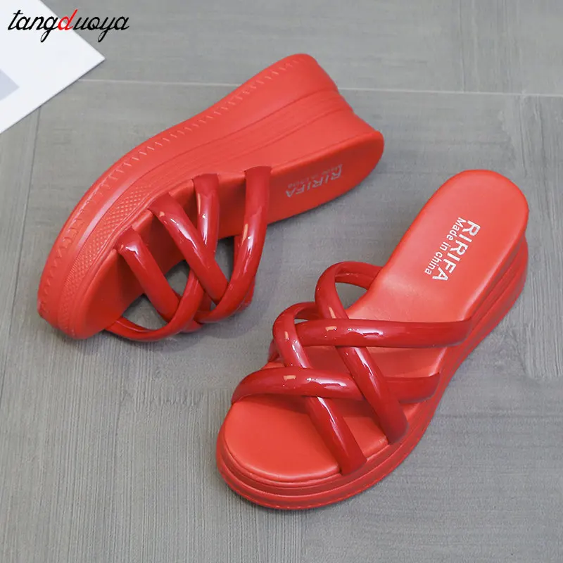 red green white Summer Women Sandals Fashion Comfortable Casual Wedges Slippers High Heels Platform Beach Shoes Flip Flops 2024