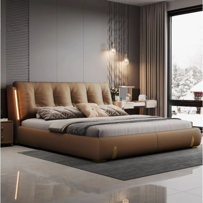 سرير فاخر مضاء ذكي صندوق واحد إطار كينغسيز قاعدة اللوح الأمامي 220x200 سم سرير مزدوج أثاث مريح مايفلين فور زوهوس