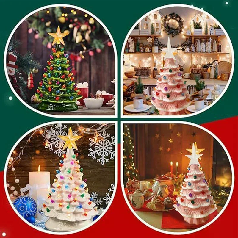 

Retro Hand-Painted Tabletop Christmas Trees, Christmas Trees That Light Up, Table Top Christmass Tree With Lights