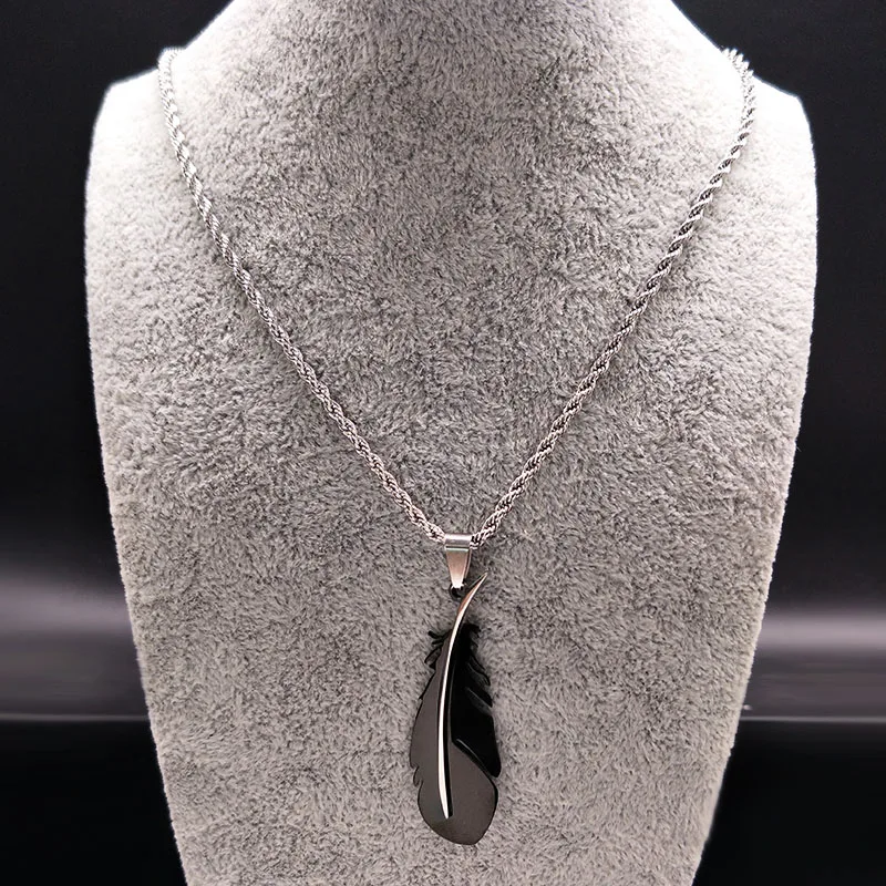 Hip Hop Feather Stainless Steel Long Necklace for Men Gold Color Male Chain Necklace Jewelry Gift colar masculino N1039-QKCS02