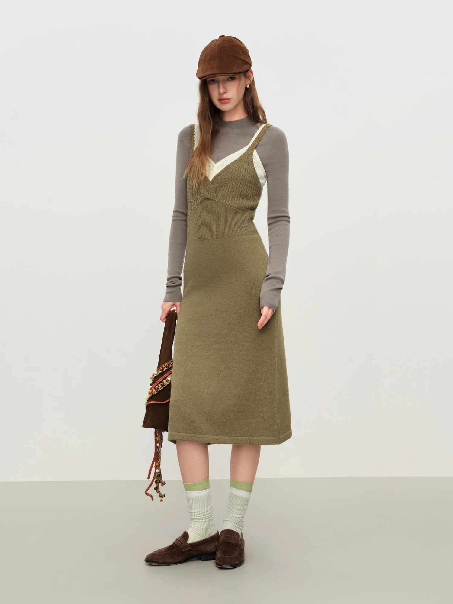 FSLE-Conjunto de vestido sin mangas para mujer, traje de dos piezas de punto para otoño e invierno, ropa de descanso de ajuste relajado, chaleco de moda, vestido de tiras, 2025