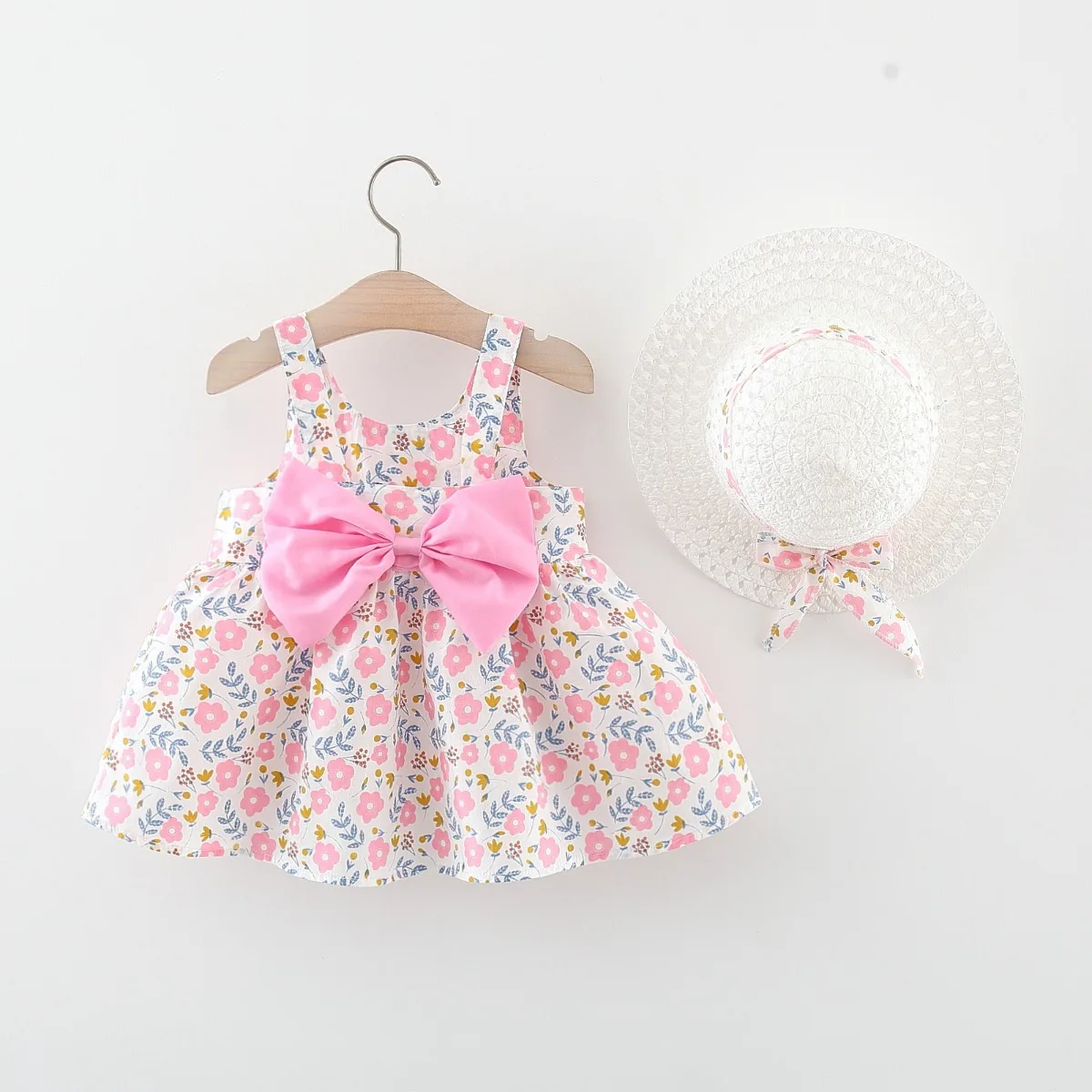 9M-3Y Baby Girl Summer Lightweight Princess Dress Newborns Cotton Breathable Floral  A-Line Dress Infant Big Bow Camisole Dress
