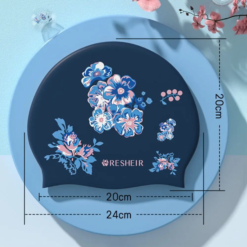 

Photography Props Silicone Swimming Cap Waterproof Flower Pattern Diving Cap Long Hair Protect Ears Bathing Cap Beach