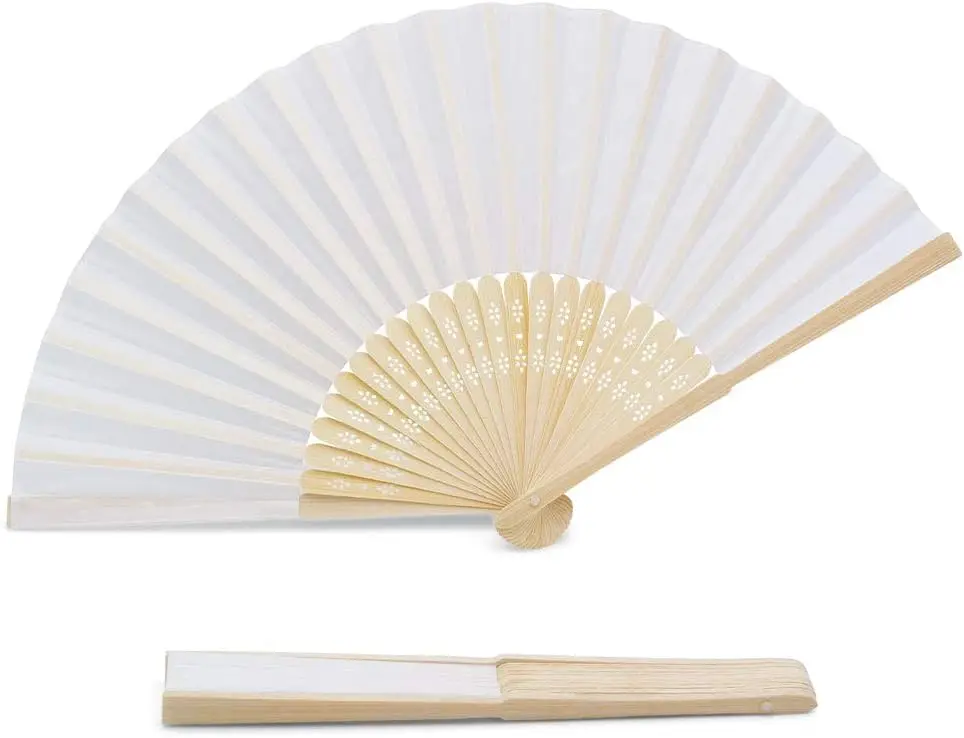 50 fans in white fabric and bamboo DIY COLOR PINK BLUE RED BLACK EOSE RED