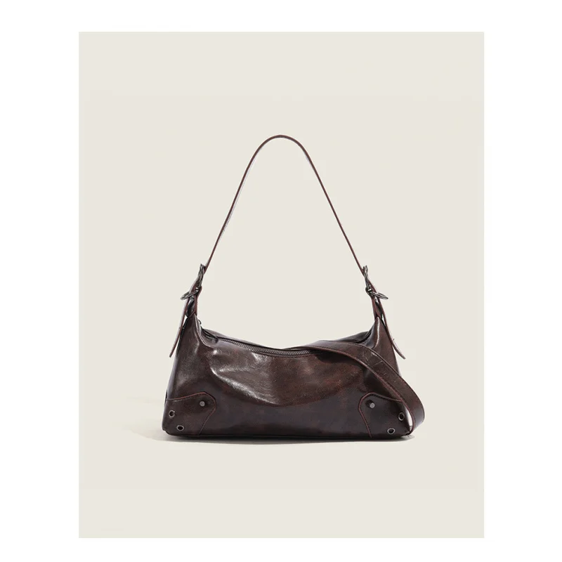 Designer Leather Shoulder Bag Vintage Fall Winter Maillard Style Crossbody Purse for Women
