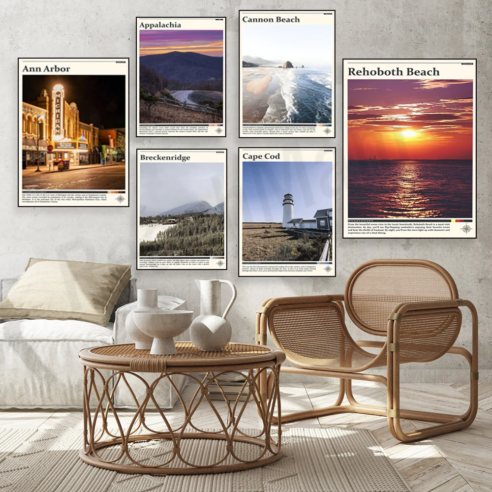 Cape May, Boston, Boise, Atlanta, Ann Arbor, Cannon Beach, Lewes, Cape Cod, Breckenridge, Kalamazoo, Appalachian travel posters