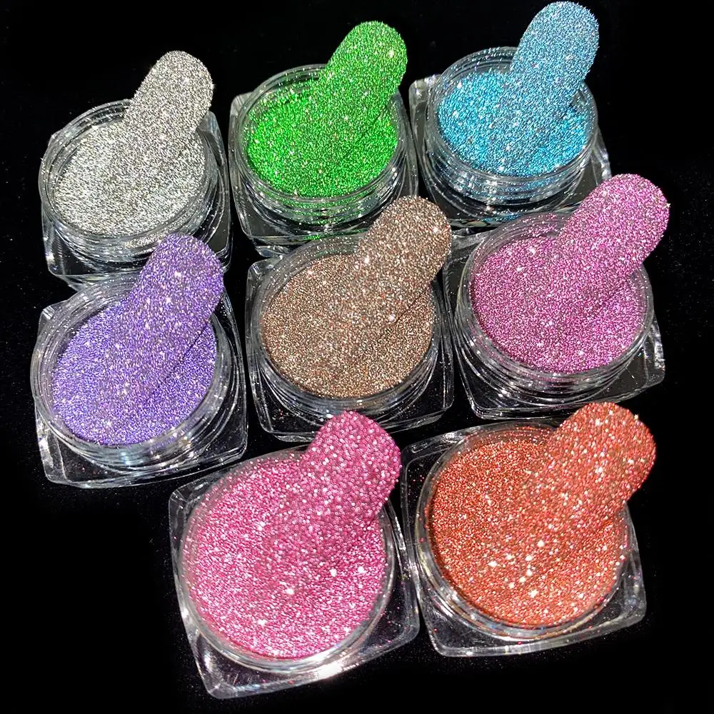 Poudre à ongles scintillante diamantée pour décoration artistique, 8 couleurs, diamant kly, coulée, or, argent, violet, vert, poussière de frottement, gel UV, pigment, N64.Art