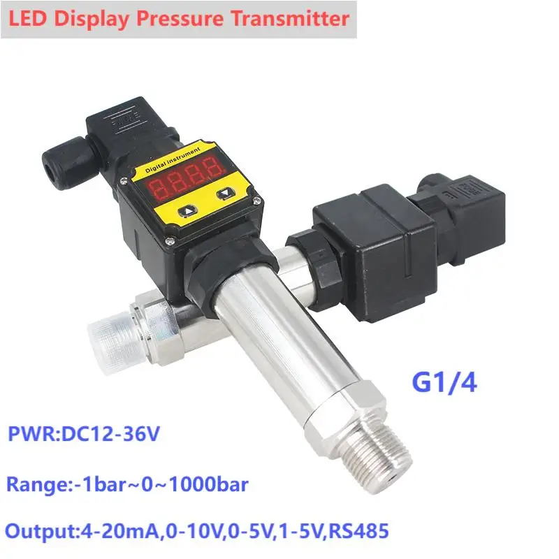 

G1/4 LED Transmitter for Water Oil Gas 4-20mA Pressure Transducer 0-10V 0-5V RS485 Digital Pressure Sensor 10bar 30bar 50bar