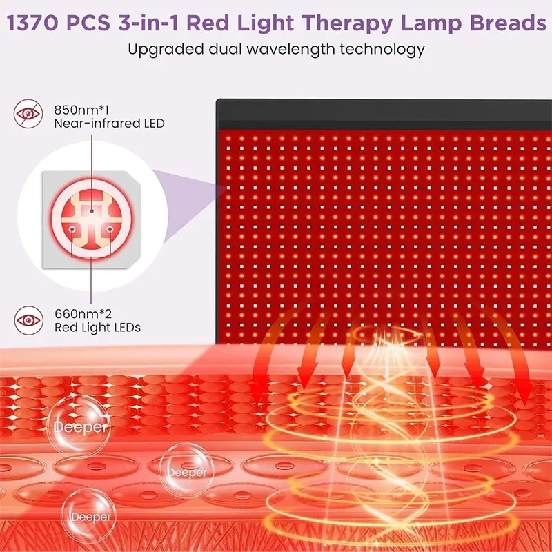 1370 المصابيح الأحمر الأشعة تحت الحمراء العلاج بالضوء حصيرة 660nm 850nm كامل الجسم وسادة للإغاثة الضوء الأحمر 76.8 "x 33.4"