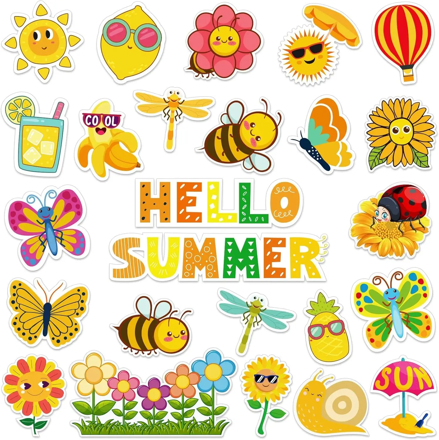 48Pcs Summer Flower Cut-Outs with 90Pcs Glue Points, Patterned Bulletin Board Decoration for Classroom Party Supplies