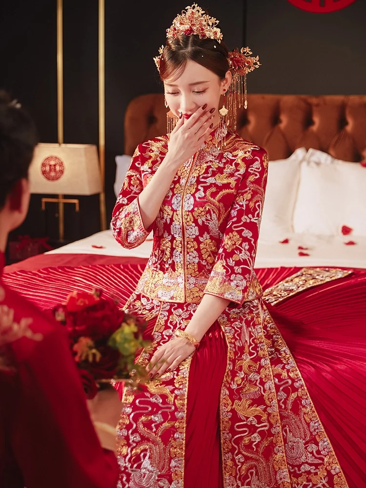 

Dragon And Phoenix Gown Wedding Dr 2023 New Sle Chinese Sle Long Qipao for Pregnant Women Slimming plus Size Wedding D...