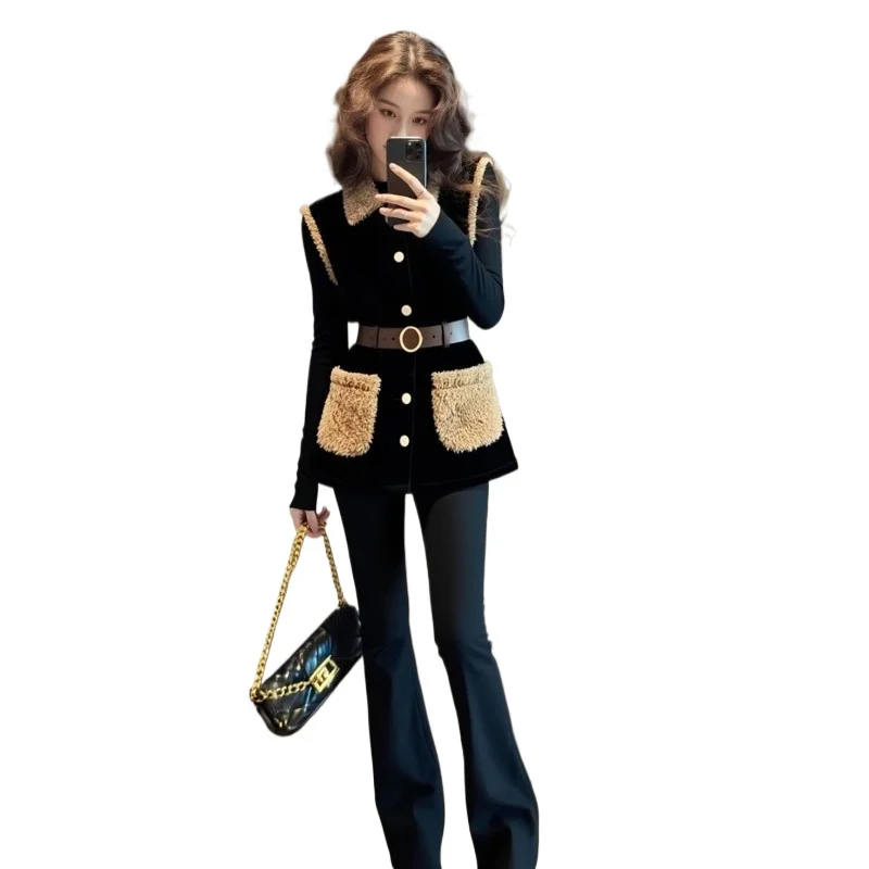 

New Vest Is Popular This Year High-end Fashionable Foreign Style Small Fragrance Black Lamb Wool Horse Clip Set A Belt As A Gift