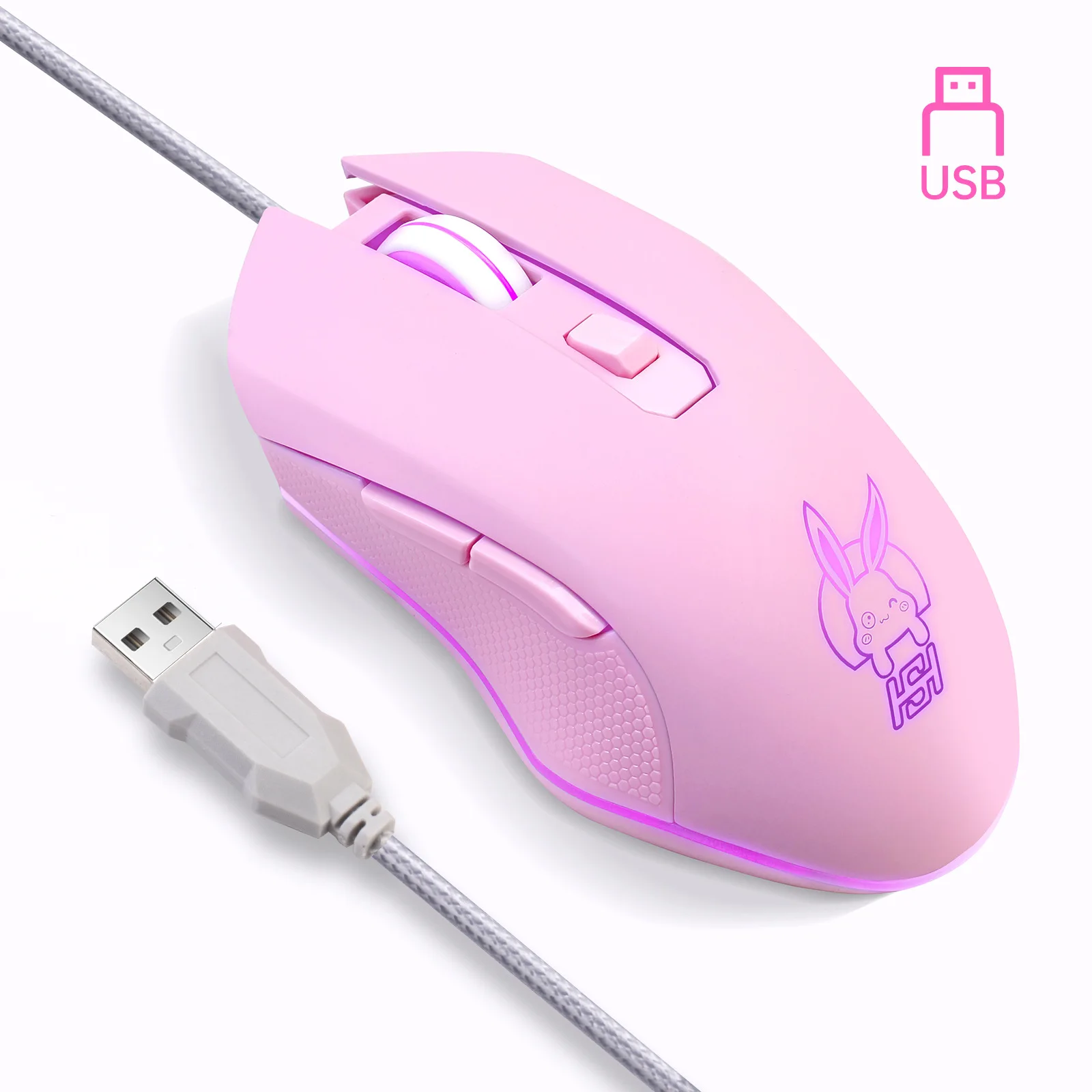 Type-C Wired Gaming Mouse, Silent Glowing Office Mouse, USB C Compatible for Mac, Laptop, Smartphone and Tablet, Plug and Play