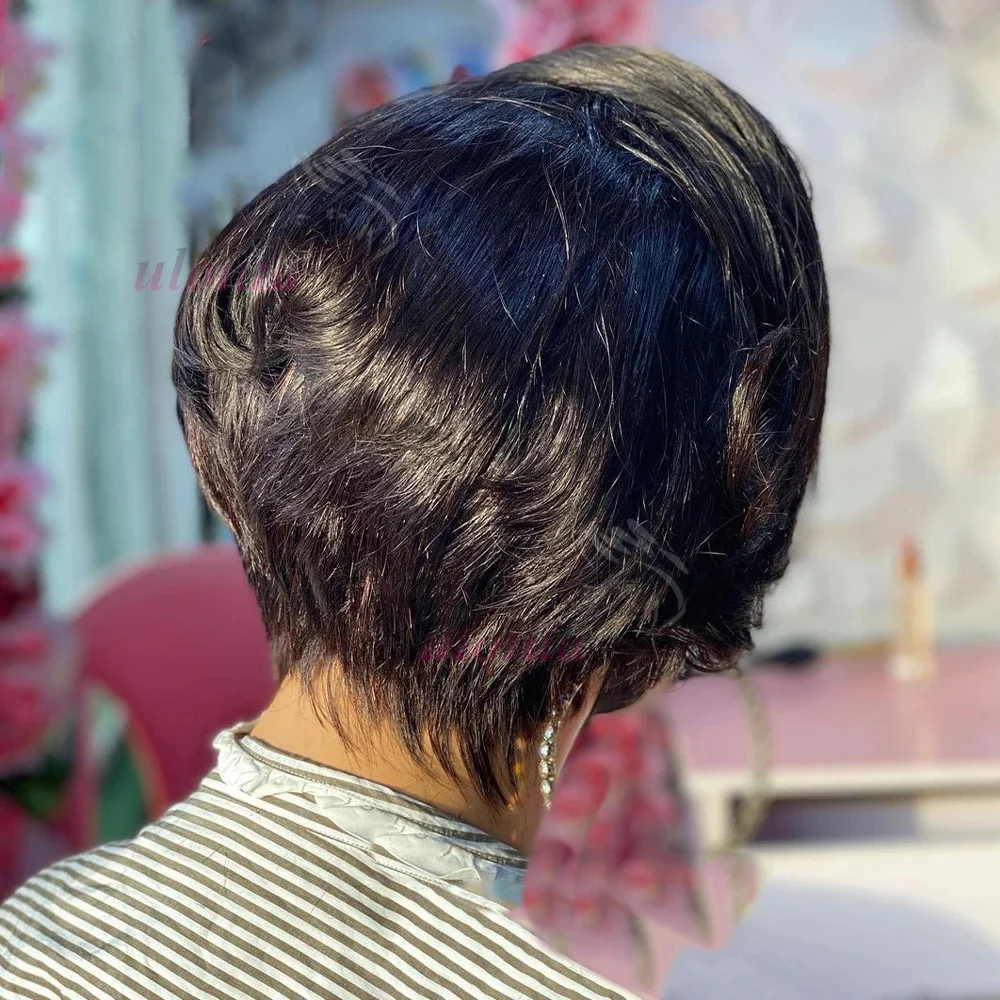 Pixie Cut Echthaarperücken, Salz-und-Pfeffer-Perücken, kurze Bob-Echthaarperücken, sofort tragbar, ohne Klebstoff, 13x4 Lace Frontal Perücken, brasilianisch gewellt – Detail 24