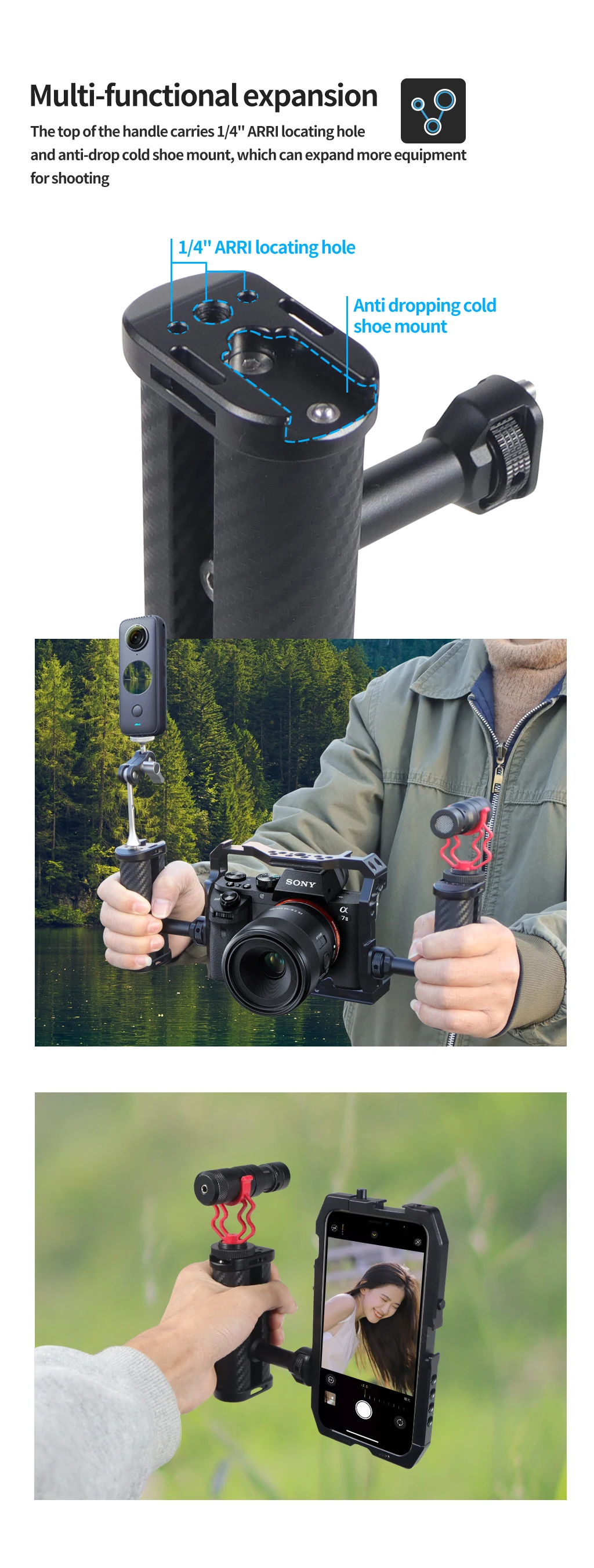 Universeller rechter und linker Seitengriff für Kamerakäfig-Handgriff mit Kaltschuhhalterung für Mikrofon-Videoleuchte für Sony für Canon Nikon – Detail 8