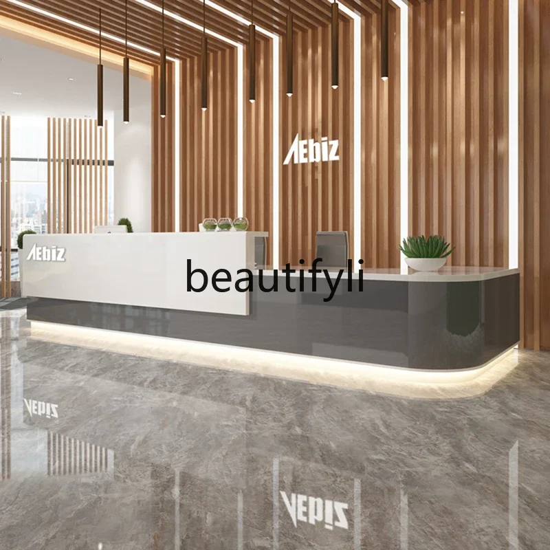 

zzqCompany Front Desk Training Clazz Painted Reception Desk Modern Simple Beauty Salon Hotel Cashier Curved Bar Counter