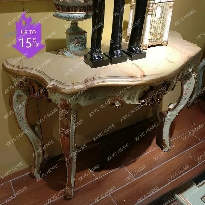 LLuxury hand-painted solid wood heavy industry engraved gold painting, curved edge Xuanguan platform