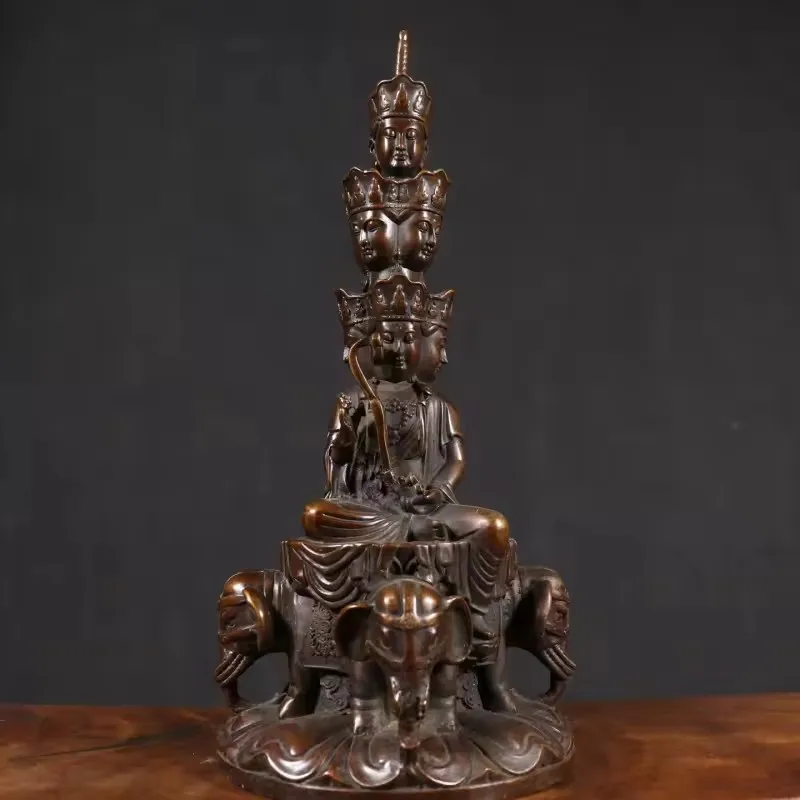 Antique Brass Old Patina Samantabhadra Emeishan Ten Directions Samantabhadra Bodhisattva Vintage New Chinese Style Home Worship