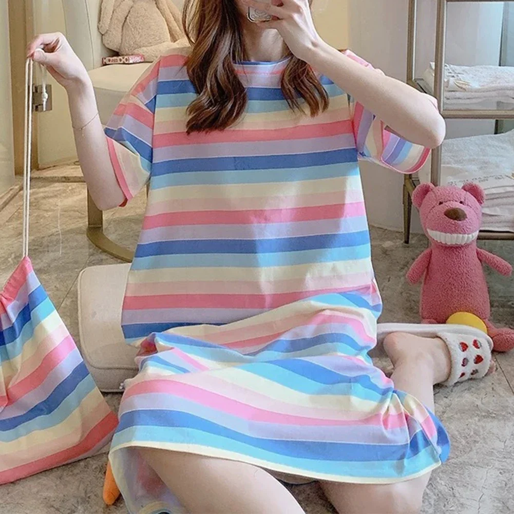 

Womens Stripes Home Clothes Pajamas Cute Loose Short-sleeved Nightdress Flirty Casuals Camis Top And Shorts Sets Loungewear