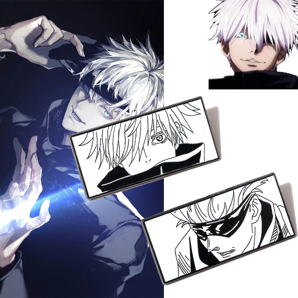 Broche Gojo Satoru Jujutsu Kaisen personaje de Anime Pin de dibujo Simple insignia broches de solapa esmaltados para mujeres y hombres regalo de joyería