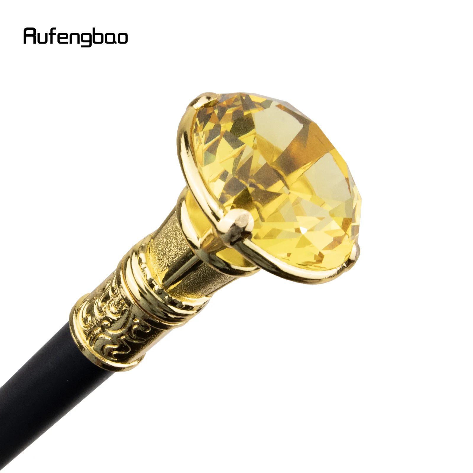 Gele Diamant Enkelvoudig Gewricht Gouden Wandelstok Met Verborgen Plaat Zelfverdediging Mode Cane Plaat Cosplay Crosier Stick 93Cm