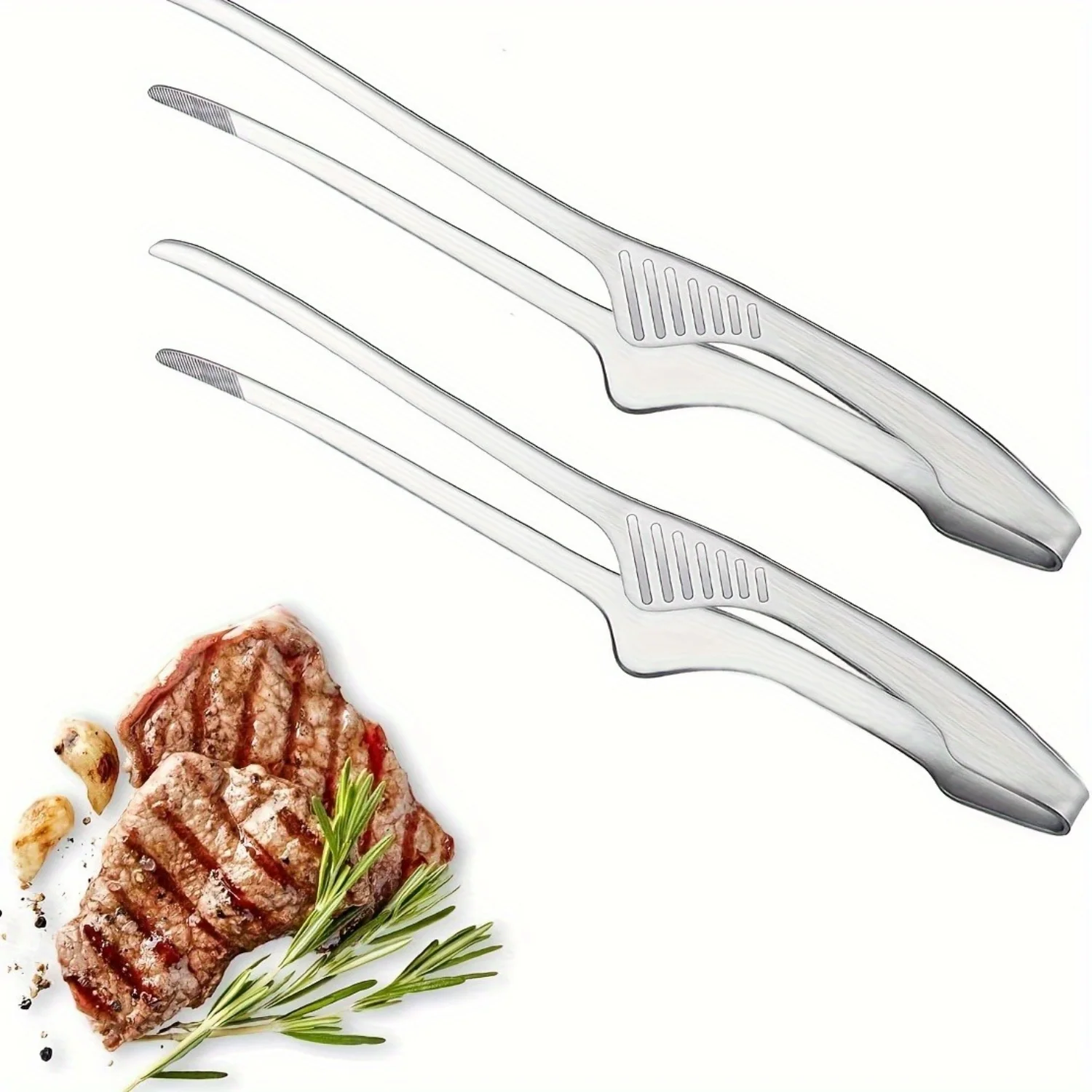 Stainless Steel BBQ Tongs Set - Non-Slip Food Clips & Meat Tongs