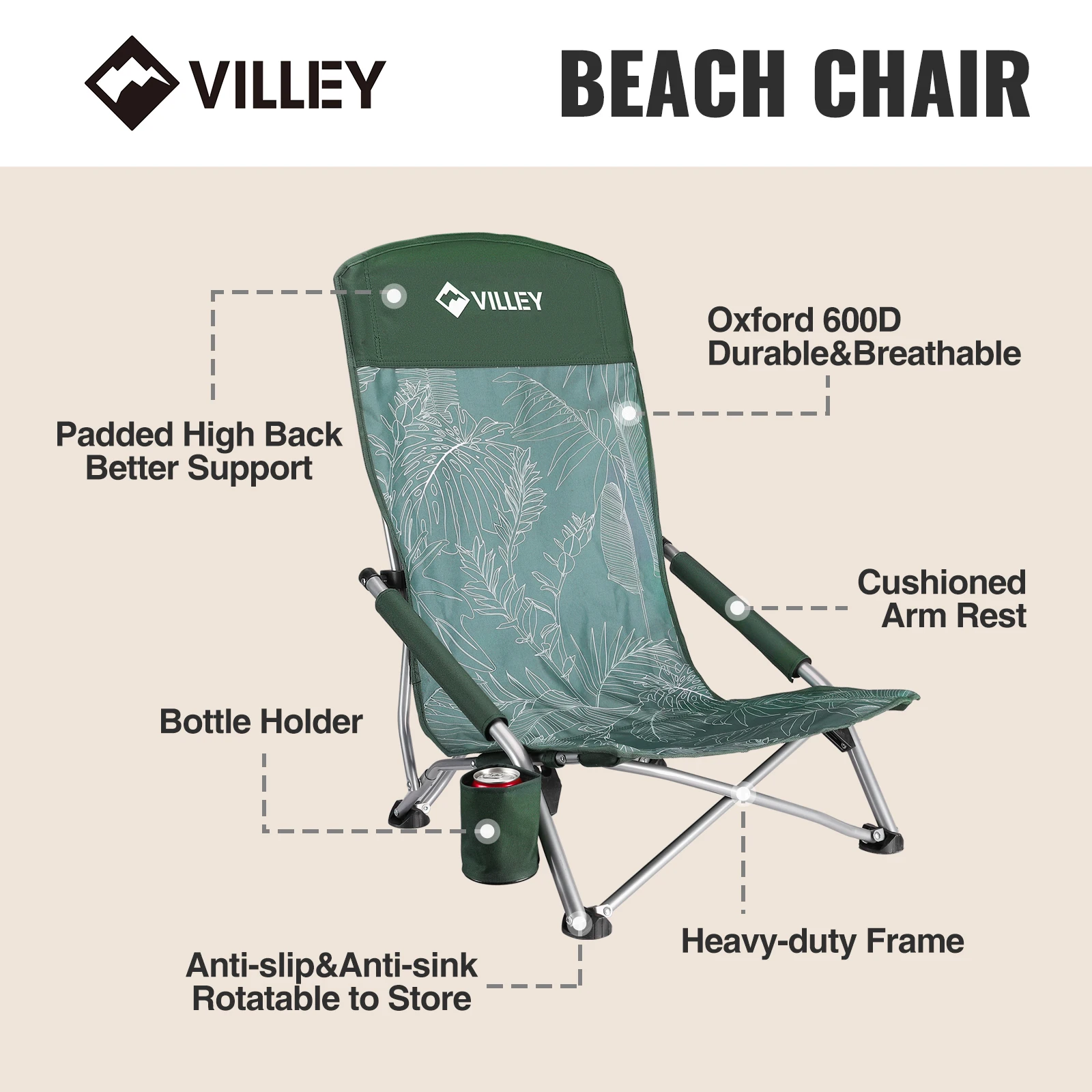 Villey Camping Fishing Folding Chair Tourist Beach Chaise Longue Chair for Relaxing Foldable Leisure Travel Furniture Picnic