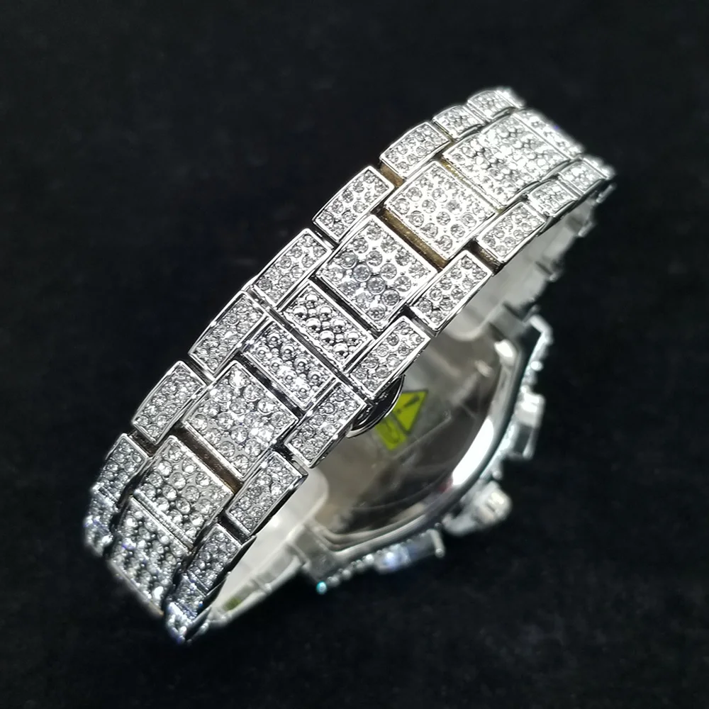 أعلى العلامة التجارية الفاخرة الماس ووتش الرجال عالية الجودة الفولاذ المقاوم للصدأ كوارتز ساعة اليد الهيب هوب الجليد خارج للماء ساعات كرونوغراف #6