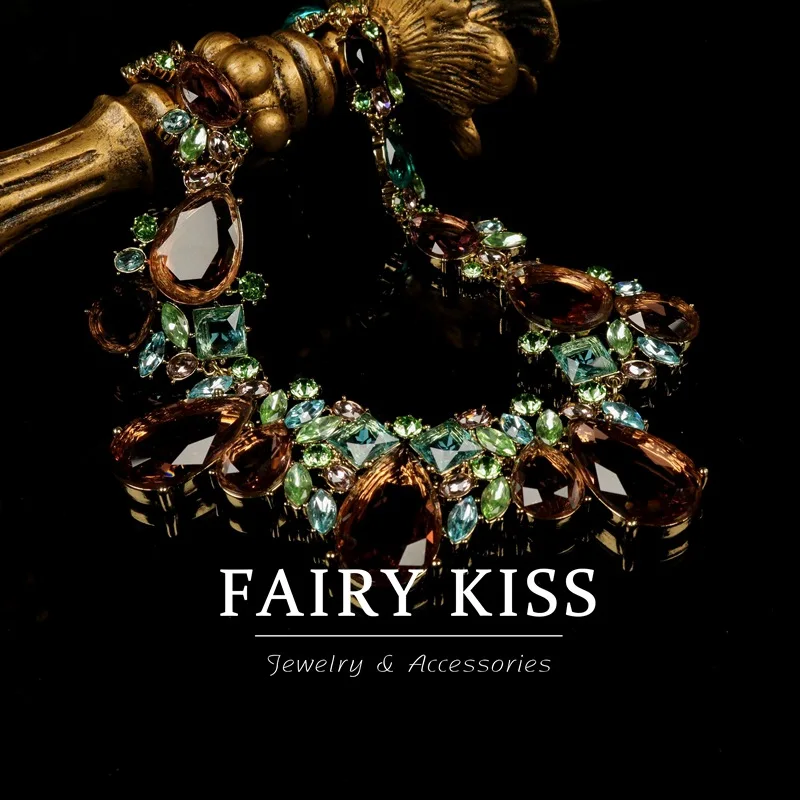 Medieval  colliers femme necklace earrings handmade glass water droplets inlaid colored diamonds