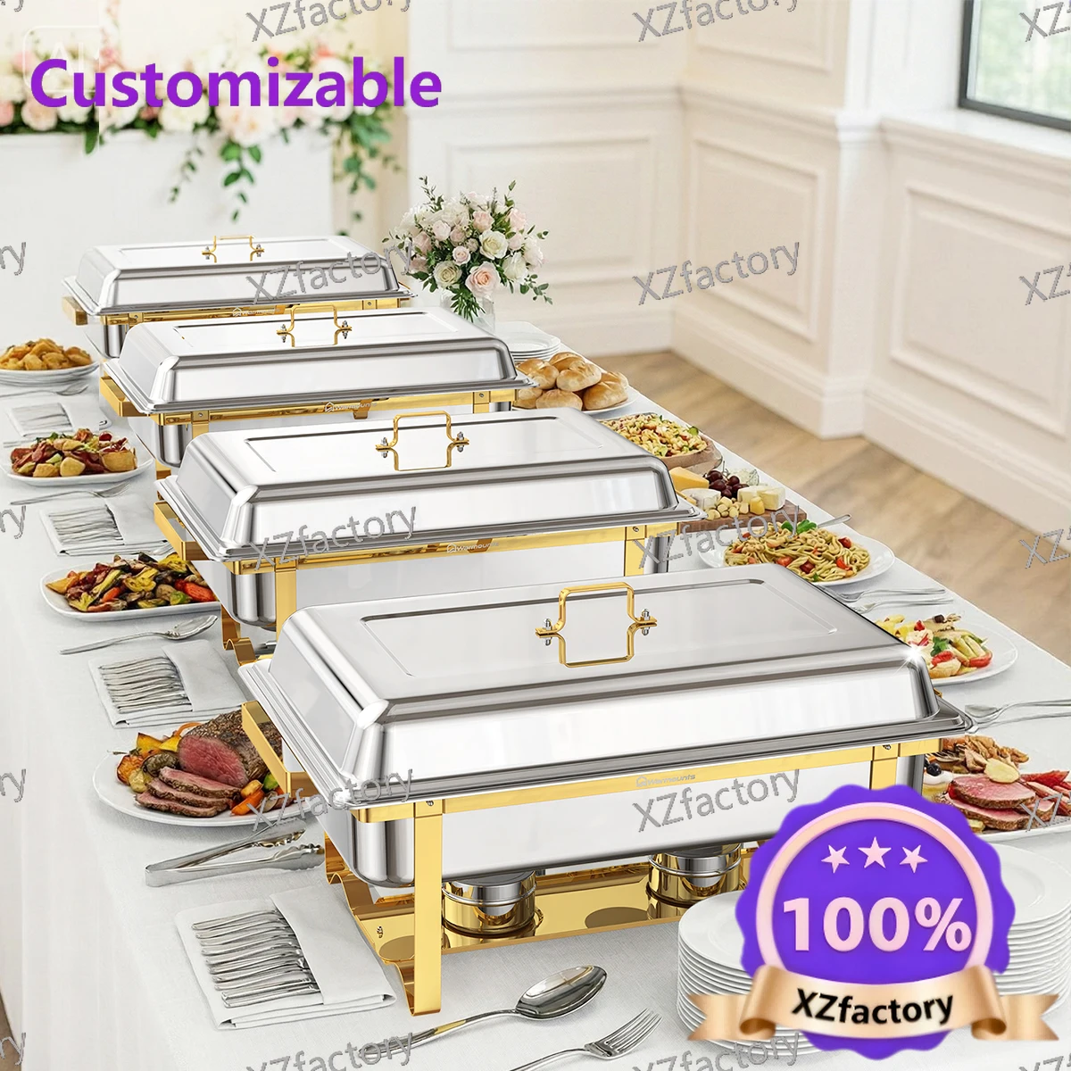 

Factory Direct 2026 Top RatedJuego 4 Recipientes Cuadrados Acero Inoxidable 10L para Buffet, Calentadores Comida par