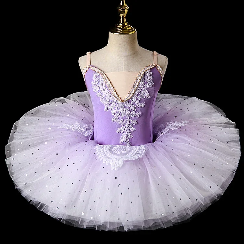 2024 New Ballerina Fairy Prom Party Costume Kids Blue Sequined Flower Dress Girls Dance Wear Gymnastic Ballet Tutu Dress