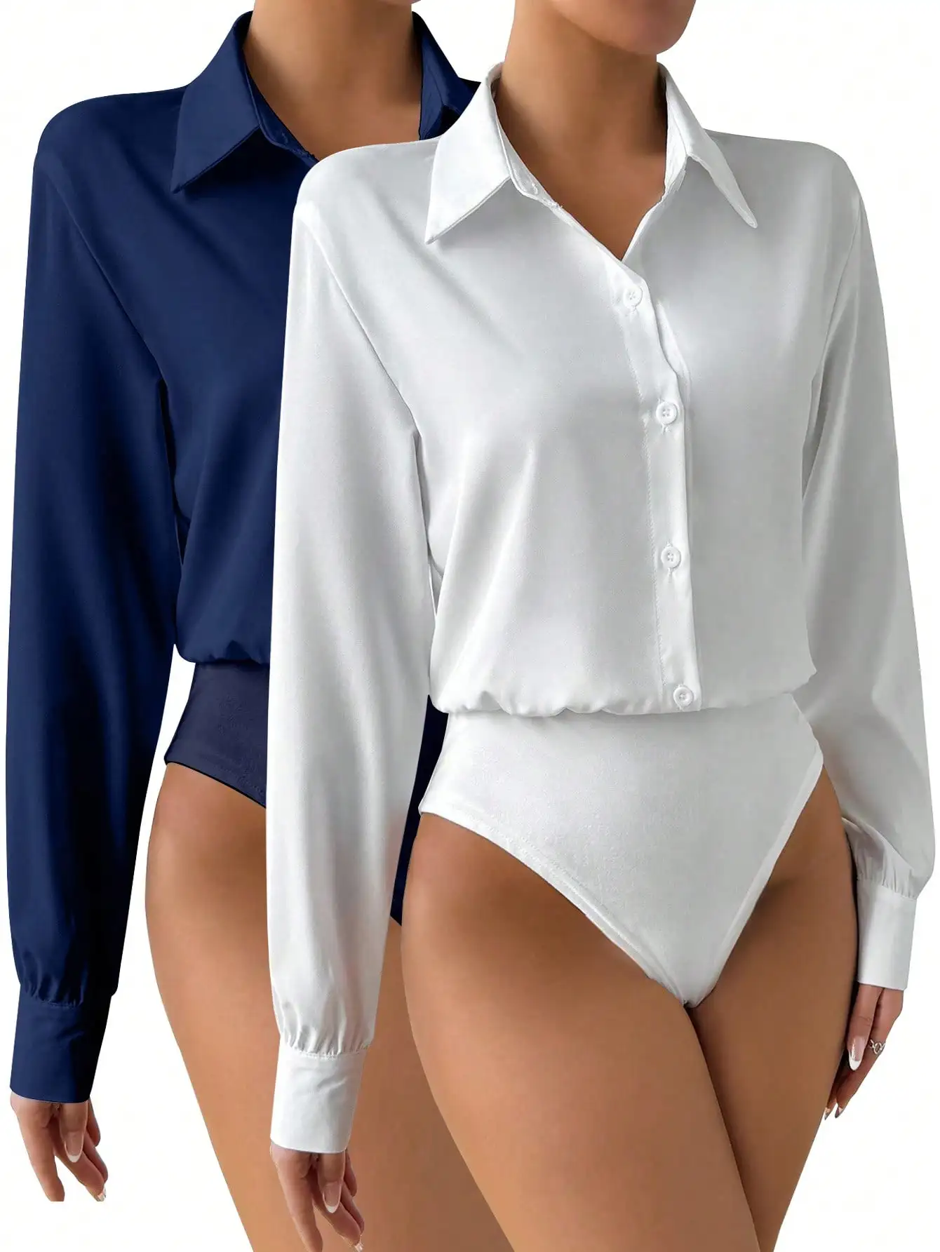 

BWQ (2-Piece Set) Women's Long-Sleeved Shirt Bodysuit