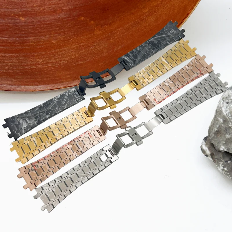 Gold Black 16-26mm Men Full Stainless Steel Bracelet for AP Royal Oak Seiko 15400 26331 15500 Watch Strap Folding Buckle No Logo