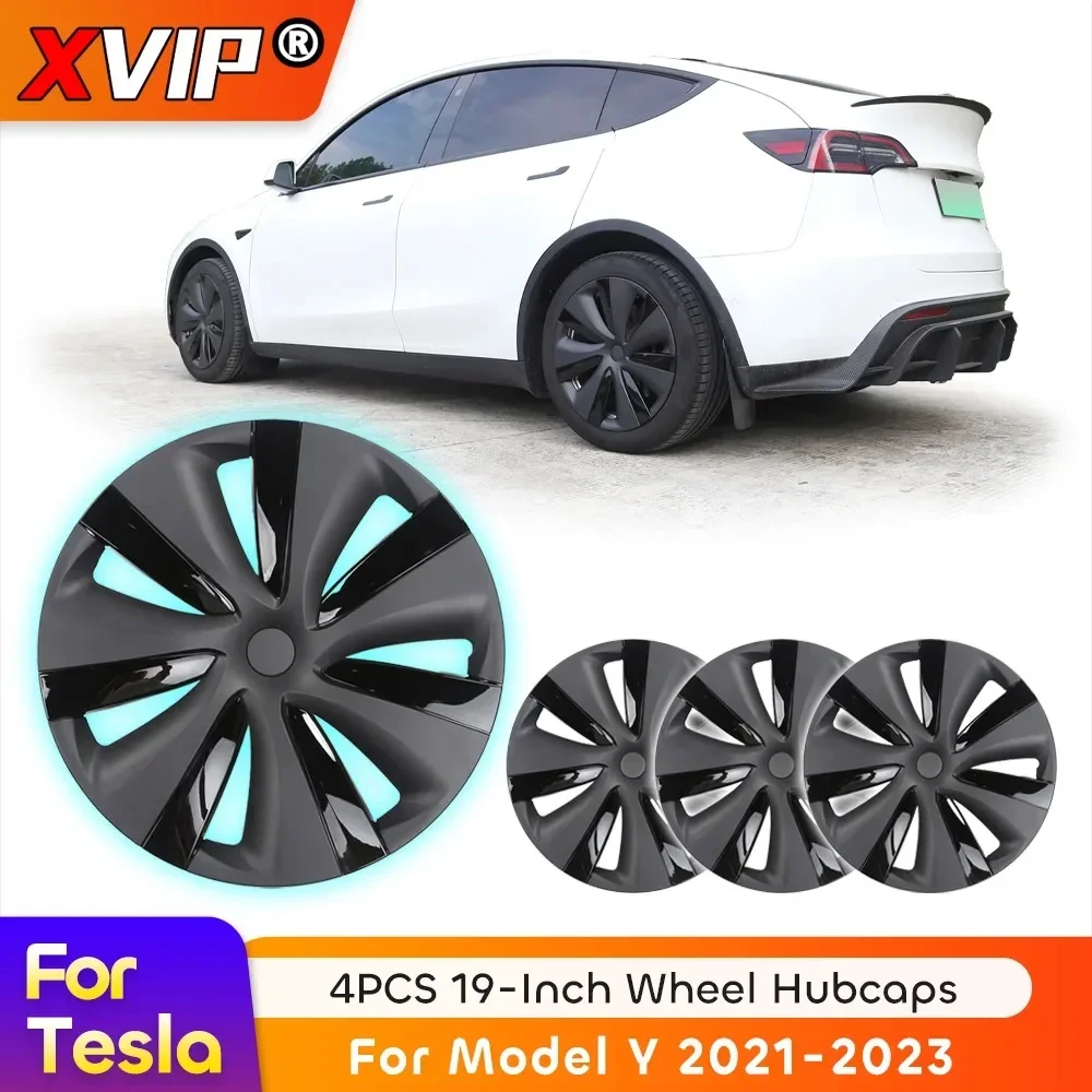 XVIP 4PCS 19\'\' Wheel Cap New Model Y 21-23 For Tesla Replacement HubCap Performance Full Rim Cover Hurricane Straight-Edge Style