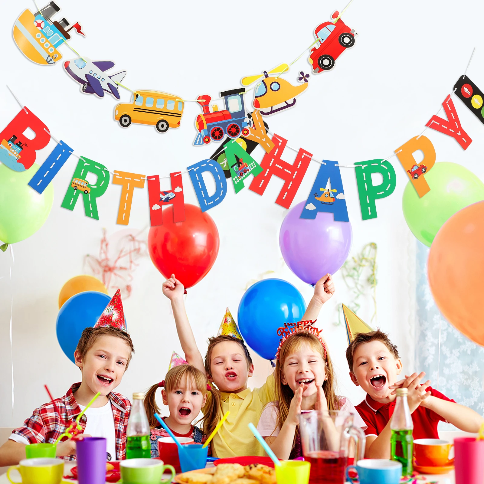 

Creative Banner Colorful Birthday Party Decoration Kids Room Wall Hanging Bunting Flag Festive Atmosphere Truck Theme