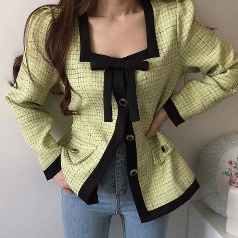 2024 Autumn Women's Fashion Small Fragrance Style Spliced Checkered Long Sleeved Short Skirt Youth Versatile Two Piece Set