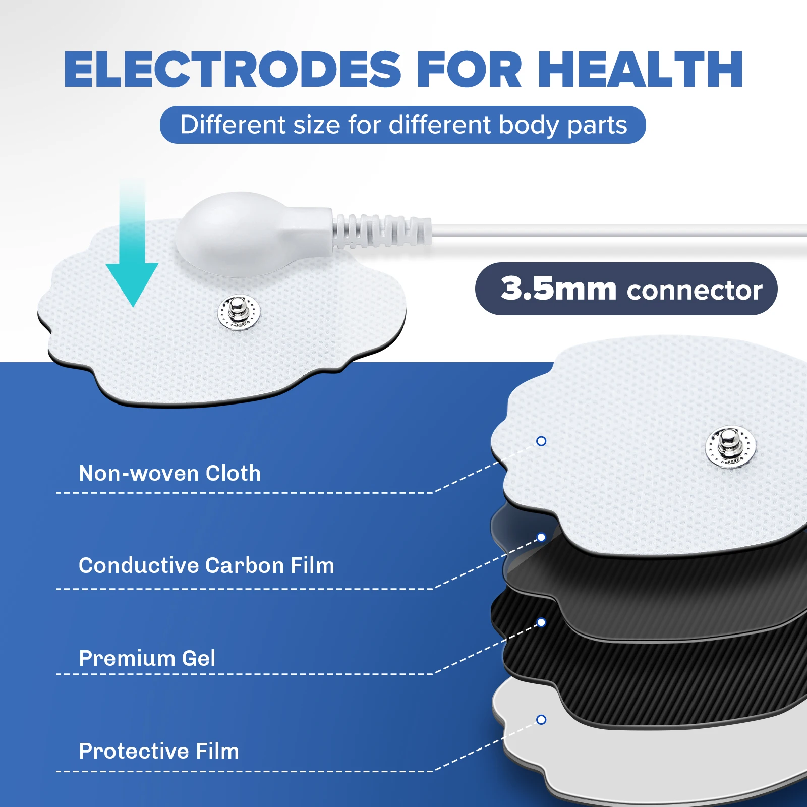 20 Electrode Plate Combination Set Premium TENS Unit Replacement Pads - Snap-on Electrodes