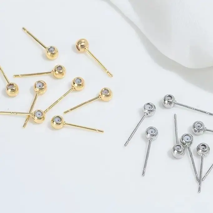 R620 14K Genuine Gold, White Gold, Silicone, Adjustable Ear Studs, Silver Needles, Diy Handmade Earrings, Accessories, Materials