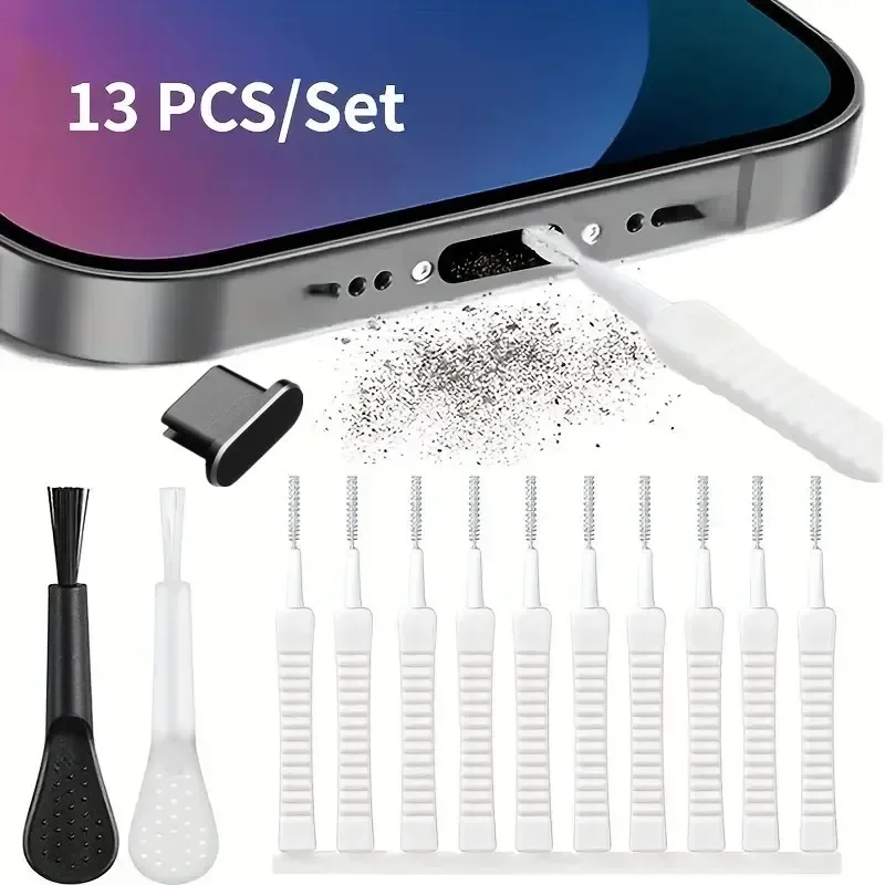 Mobile Phone Dust Plug Port Cleaning Kit 13Pcs Computer Keyboard Cleaning Tool for Iphone Type-C Port Phone Accessories