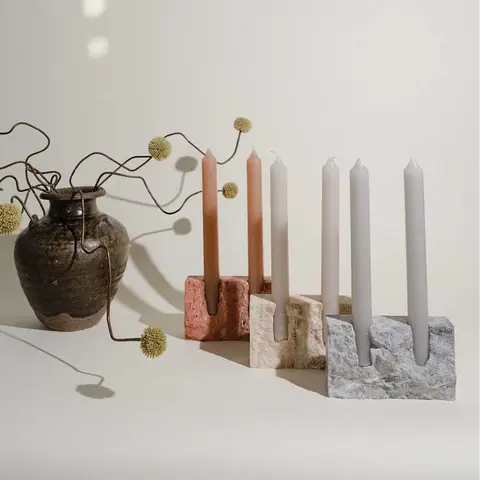 2 Holes Marble Candlestick Holder for Wedding Dinning Party Vintage Travertine Stone Taper Candle Holder for Table Centerpiece