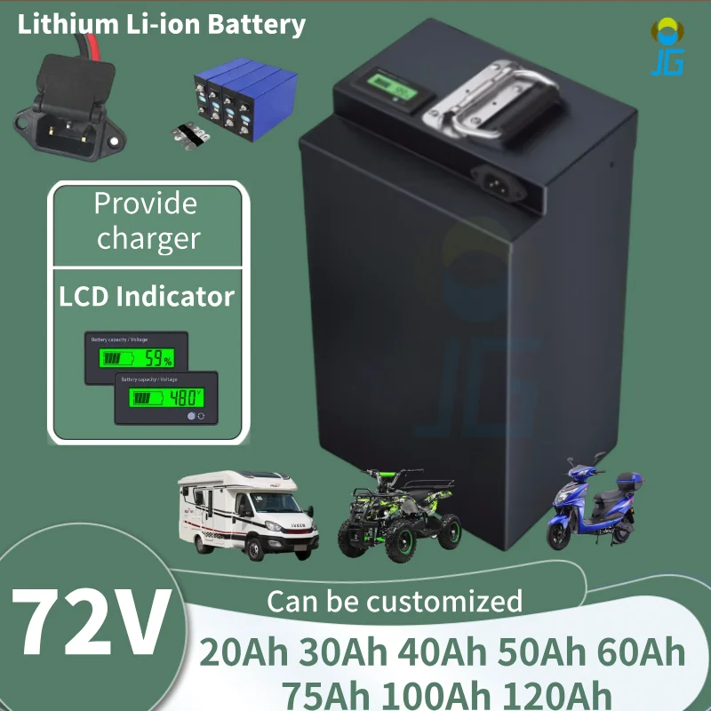 

Литий-ионный аккумулятор JG, 72 В, различные размеры, 20 Ач-120 Ач для гольф-кара мощностью 1000 Вт-3500 Вт, двухколесный источник питания EV RV большой емкости
