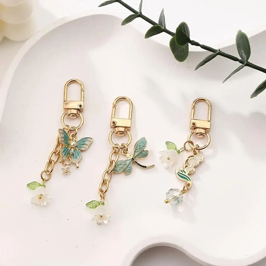 1/5/10/20/50/100pcs 1 pc./3 pcs. Vintage Keychain with Gold Clasp, Featuring a Metal Chain with Enamel Pendants in the Shapes of