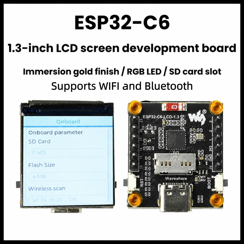 ESP32-C6 1.3-inch LCD Display ST7789 WIFI Bluetooth Development Board 240x240 Resolution Single Core Processor Type C