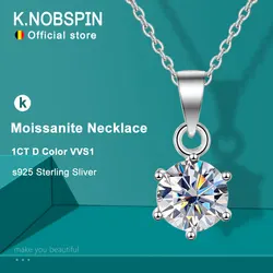 KNOBSN 1ct 2ct Moissanite Necklace for Women Wedding Jewelry with GRA 925 Sterling Sliver Plated White Gold Diamond Necklace