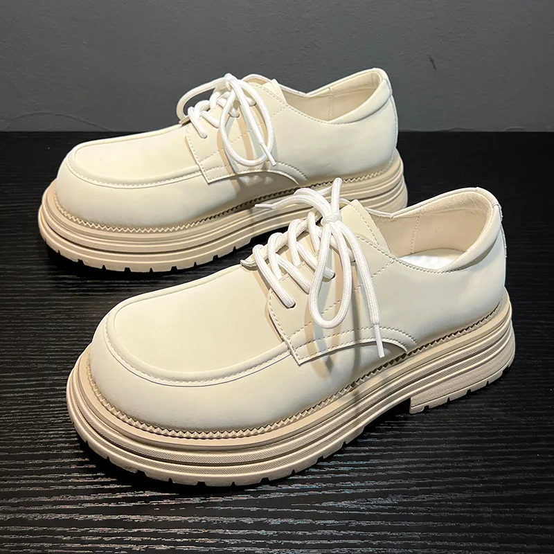 

White Lace Up Leather Shoes for Men 2025 Autumn New British Style Workwear Shoe Platform Luxury Designer Shoes Zapatos De Hombre