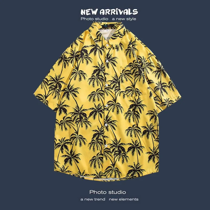 Hawaiian Shirt for Men Summer Beach Short Sleeve Button Down Shirts Relaxed Fit Vacation Cuban Blouses Floral Print Shirts