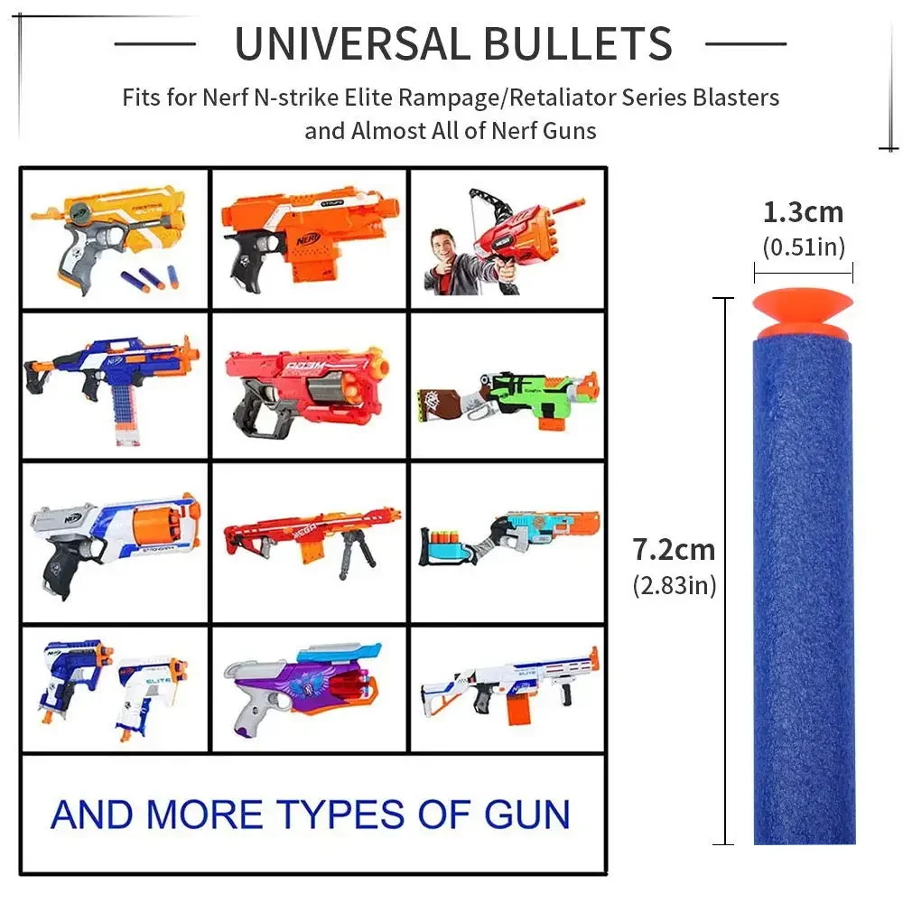 7.2cm recarga bala dardos compatíveis para nerf elite série blasters criança brinquedo arma 100 peças macio eva azul munição crianças presentes